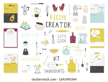 Big Recipe Creator Template Set For Cookbook. Menu Creator Vector Illustration