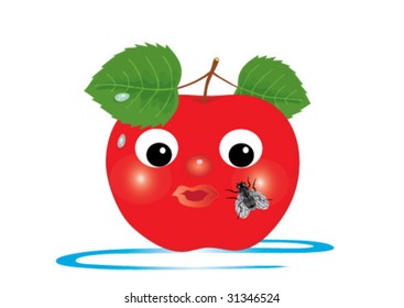 big red apple and fly