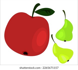 A big red apple and two tasty pears. This illustration can be used as a logotype farm companies and markets. Vector, isolated. 