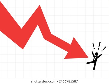 big red arrow falling down trading loss economic recession market crash
