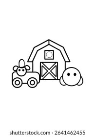 big red barn cows chickens tractor