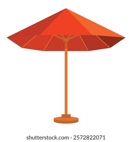 Big red beach umbrella providing shade on a white background, perfect for summer and vacation design