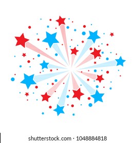 Big red and blue firework isolated on white background