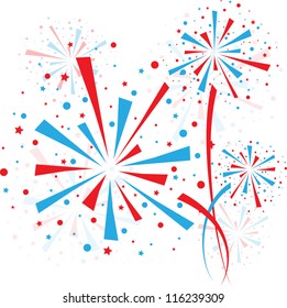 Big red and blue fireworks on white background