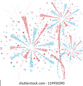 Big Red And Blue Fireworks On White Background