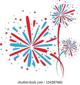 Big Red And Blue Fireworks On White Background