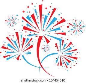 Big red and blue fireworks on white background. eps10