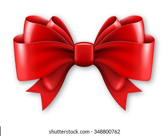 Big red bow on white background. Vector illustration