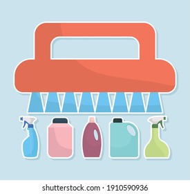big red brush and set of household icons vector illustration design