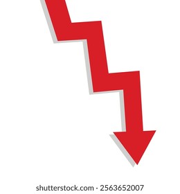 big red business arrow falling down represents market crash trading loss and recession vector flat design