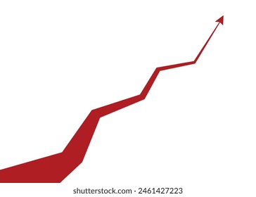 big red business arrow graph going upstarting from the bottom with a big foundation, going up to the top getting smaller and lighter