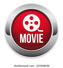 Big red button with movie icon on white background