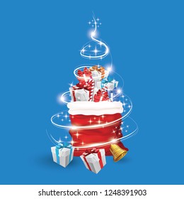 Big Red Christmas Bag With Gifts and Tree vector