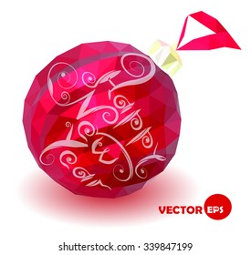 Big red Christmas balls made in the style polygon graphics with the words happy new year, low poly style,vector illustration design for greeting cards and banners Happy New Year and Merry Christmas