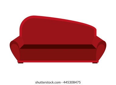 Big Red Couch Front View Over Isolated Background, Vector Illustration 