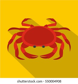 Big red crab icon. Flat illustration of big red crab vector icon for web isolated on yellow background