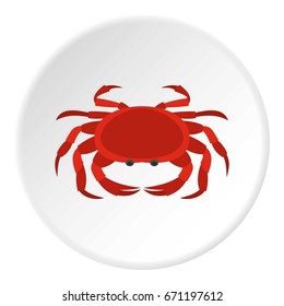 Big red crab icon in flat circle isolated vector illustration for web