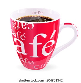 A big red cup of coffee on white background. Vector illustration