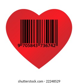 big red dappled heart on white background with ean code