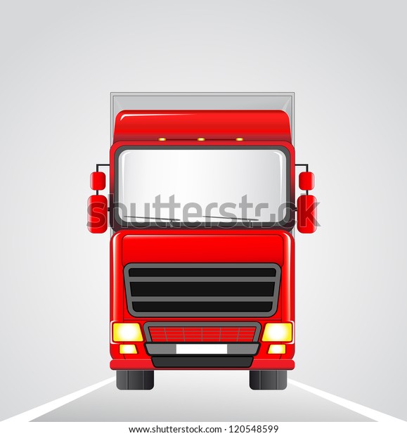 big red\
delivery truck on the road\
background