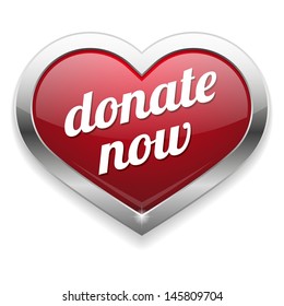Big red donate now heart button