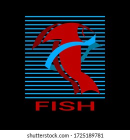 Big red fish logo and cute little blue fish with a unique blue square line, for your community or company