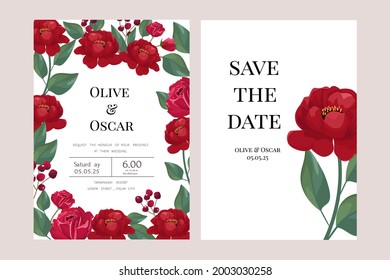 colección de diseño de tarjetas de flores rojas grandes