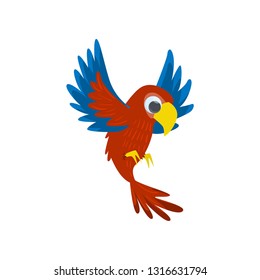 Big red flying parrot isolated on white background. Front view