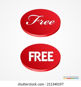 Big red free button. Web element. Vector illustration