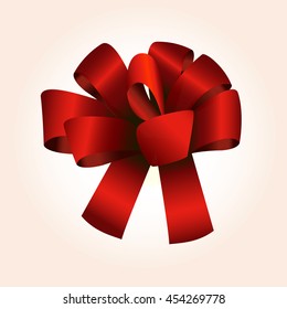 Big red gift bow on a pink background. Vector illustration.