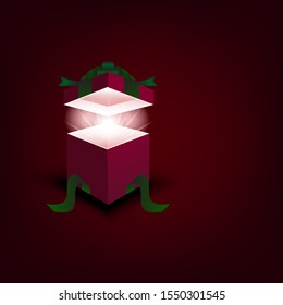 Big red gift box and green ribbon for Christmas day  festival,  Banner An advertising.  