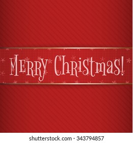 Big red gold Christmas Label on striped Background. Vector Design Element