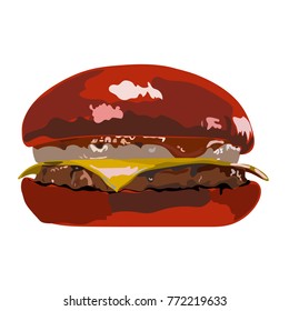 Big red hamburger with onion and chop