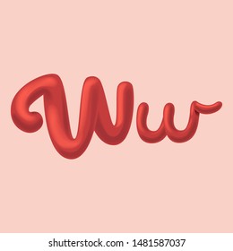 Big red hand drown glossy letter W. Alphabet for invitation card