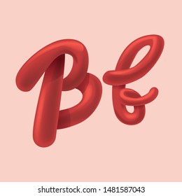Big red hand drown glossy letter B. Alphabet for invitation card