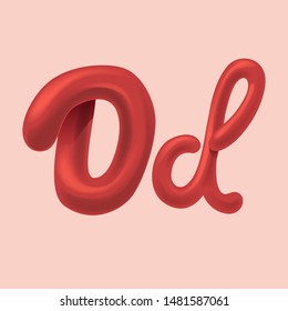 Big red hand drown glossy letter D. Alphabet for invitation card