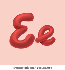 Big red hand drown glossy letter E. Alphabet for invitation card