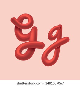 Big red hand drown glossy letter G. Alphabet for invitation card