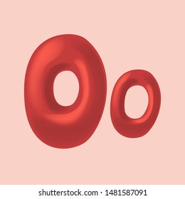 Big red hand drown glossy letter O. Alphabet for invitation card