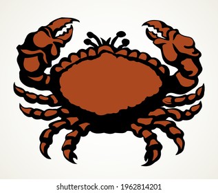 Big red healthy decapod crawl on light sand. Freehand outline black ink hand drawn health cook lobster emblem design in retro art doodle engrave print style pen on paper text space. Closeup top view