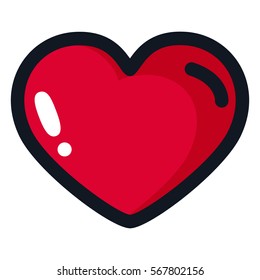 Big red heart with a black outline in a cartoon style. Illustration for design party on Valentine's Day, weddings, betrothal.