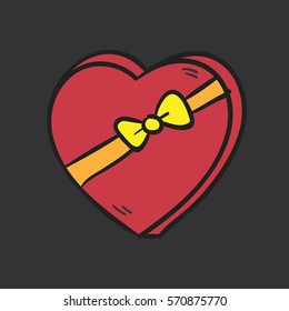 Big red heart with a bow on a dark background. Vector illustration
