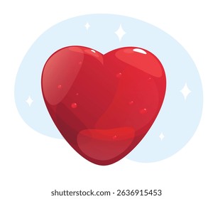 Big red heart made of gummy marmalade. Loving sweets. Valentine gift. Jelly confectionery. Holiday food. Glossy shape. Gelatin food. Juicy dessert. Sugar bonbon. Yummy chewing candy. Vector concept