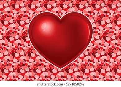 A big red heart on many varicoloured hearts texture