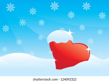 Big red heart on the white snow