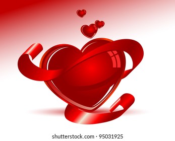 Big red heart with ribbon and two small