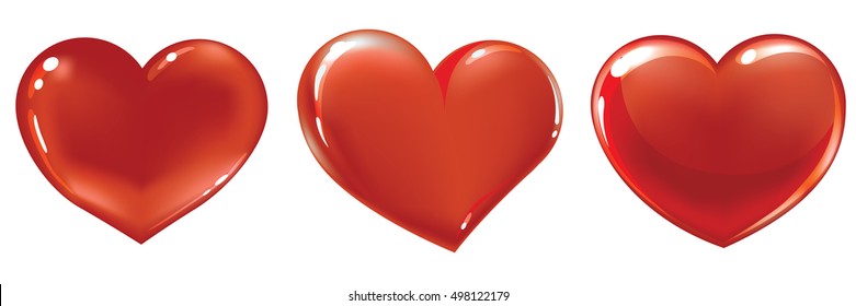 Big Red Heart set , Isolated On White Background, Vector Illustration