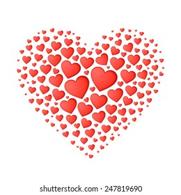 Big red heart from small. Vector.