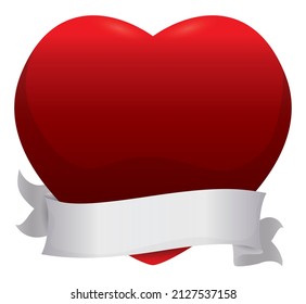 Gran corazón rojo envuelto con plantilla blanca vacía de cinta para textos románticos. Diseño con efecto degradado, aislado sobre fondo blanco.