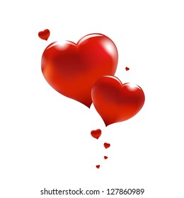 Big Red Hearts With Gradient Mesh, Isolated On White Background, Vector Illustration